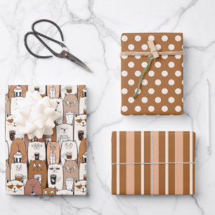 Cool Coffee Cats Wrapping Paper Set of 3