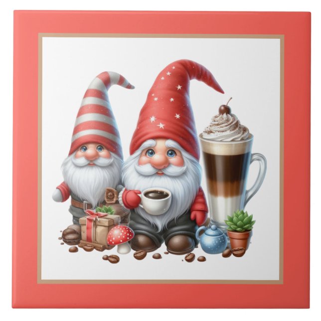 Cool coffee gnome home business crafting  ceramic tile (Front)