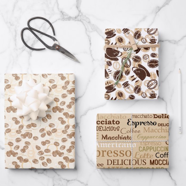 cool coffee party tiled pattern wrapping paper sheets (Front)