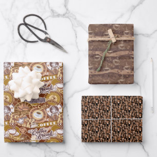 cool coffee party tiled pattern wrapping paper sheets