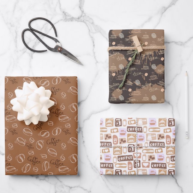 cool coffee party tiled pattern wrapping paper sheets (Front)