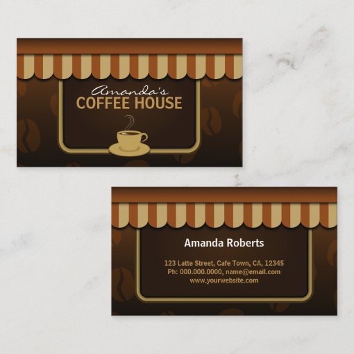 Cool Coffee Shop Brown and Beige Cafe Store Front Business Card Zazzle