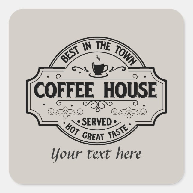 Cool coffee shop customizable  square sticker (Front)