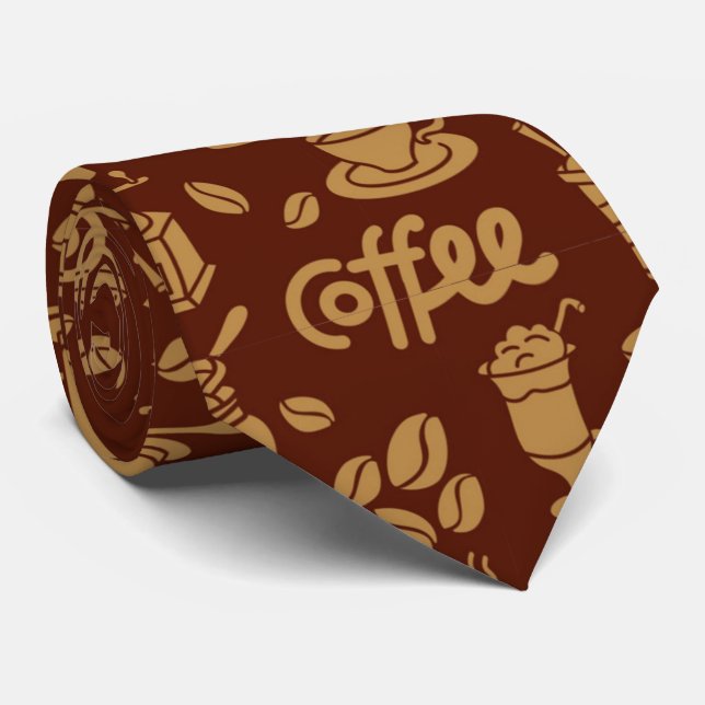 cool coffee shop tiled pattern neck tie (Rolled)