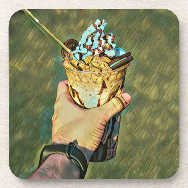 Cool cold freezing ice cream beverage coaster (Front)