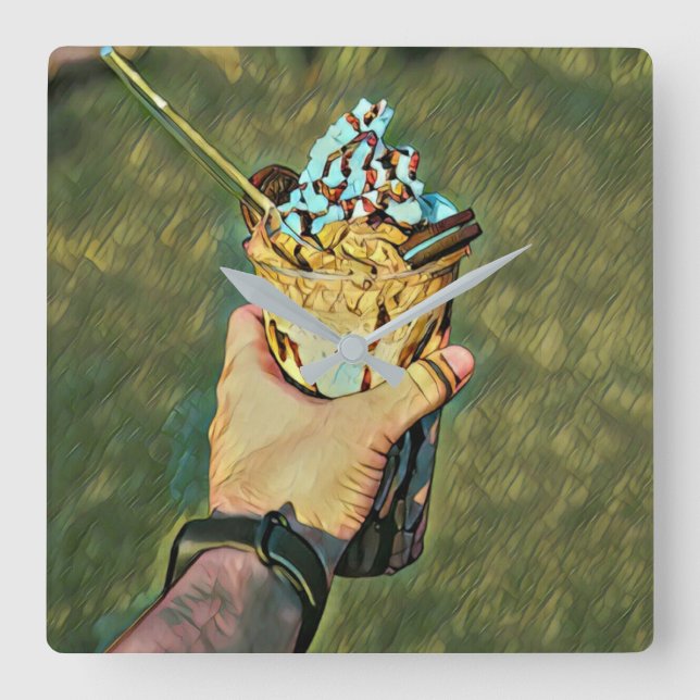 Cool cold freezing ice cream square wall clock (Front)