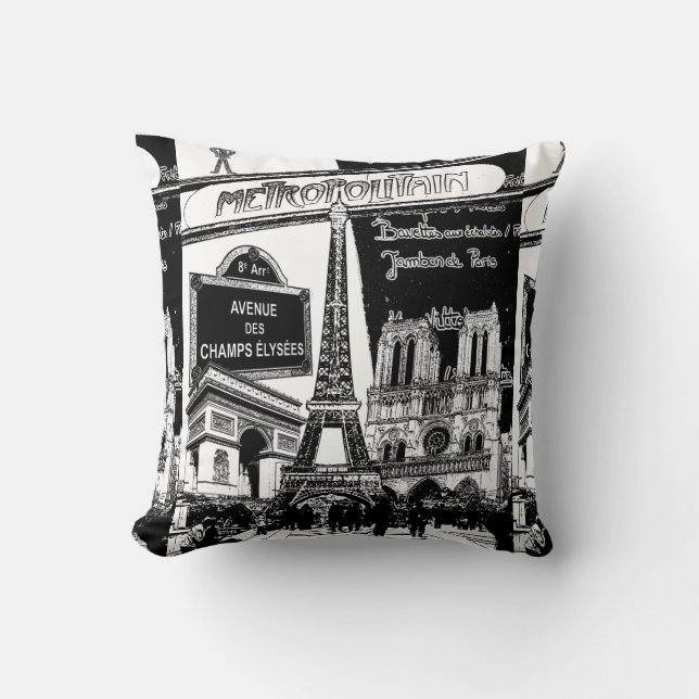 Cool Collage of Photo Illustrations of Paris Throw Pillow (Front)