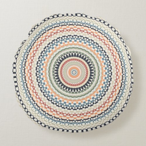 Cool Color Palette Mandala  Round Pillow