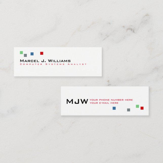 cool color pixels modern professional white mini business card (Front/Back)