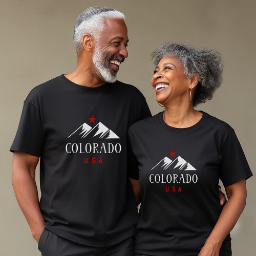 Cool Colorado USA Mountains with Star Dark Color T_Shirt