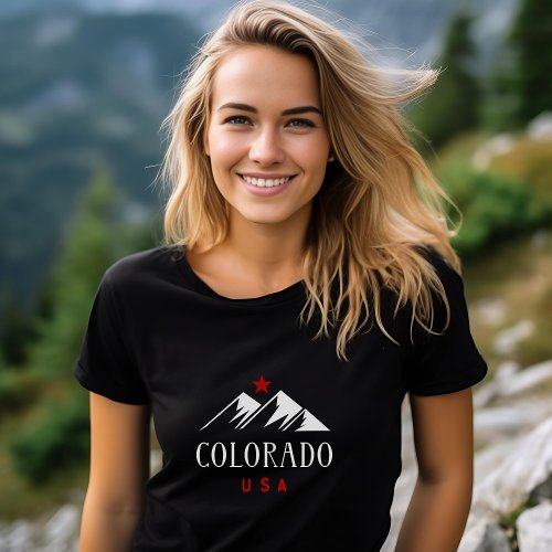 Cool Colorado USA Mountains with Star Dark Color T_Shirt