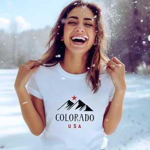 Cool Colorado USA Mountains with Star Light-Color T-Shirt