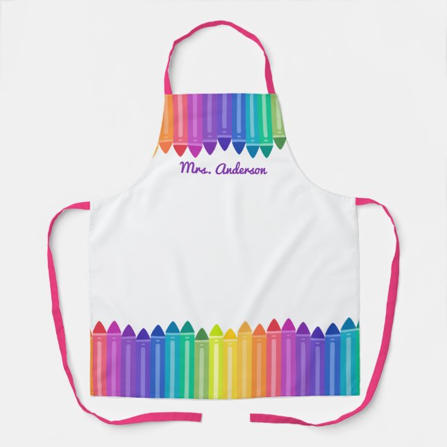 Cool Colored Crayons Personalize Apron (Front)