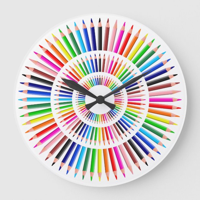 Cool Colored Pencils Large Clock (Front)