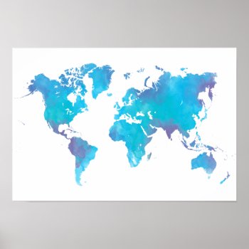Cool Colored Watercolor World Map Poster by fireflidesigns at Zazzle