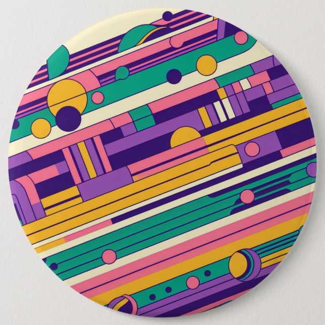 Cool, colorful 80s/90s retro designed button (Front)