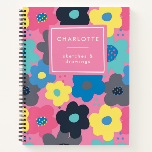 Cool Colorful Abstract 60s Flowers Pattern Sketch Notebook