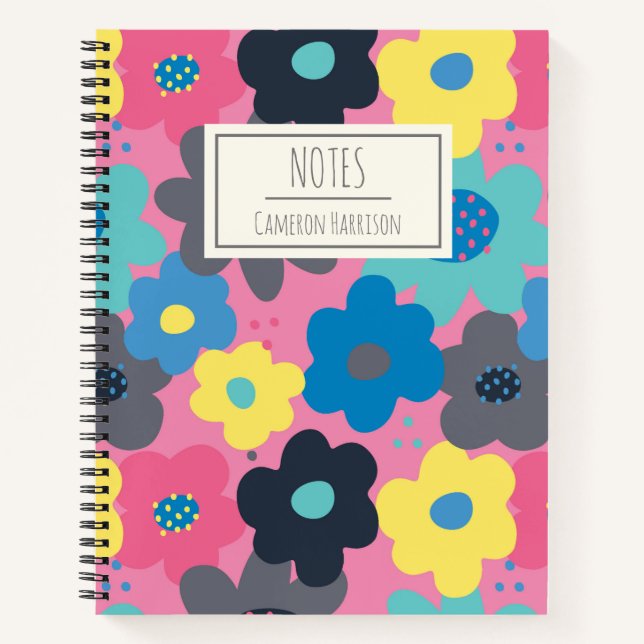 Cool Colorful Abstract 60s Hippie Floral Pattern Notebook (Front)