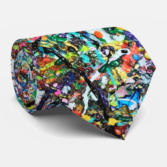 Cool Colorful Abstract Art Paint Splatter Pattern Neck Tie (Rolled)