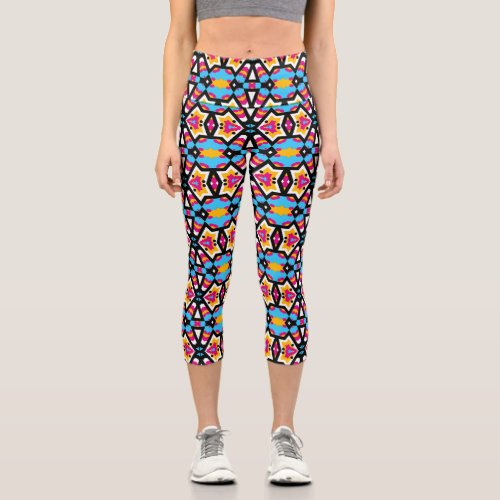 Cool Colorful Abstract Geometric Pattern Capri Leggings