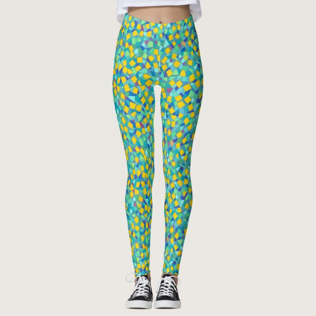 Cool Colorful Abstract Geometric Stained Glass Leggings (Front)