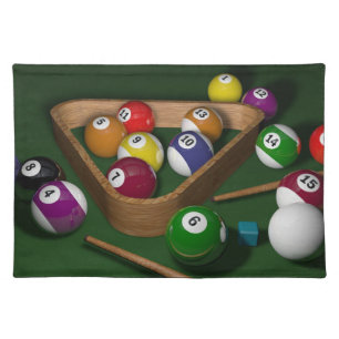 Cool & Colorful Billiards Table, Balls, Rack, Play Cloth Placemat