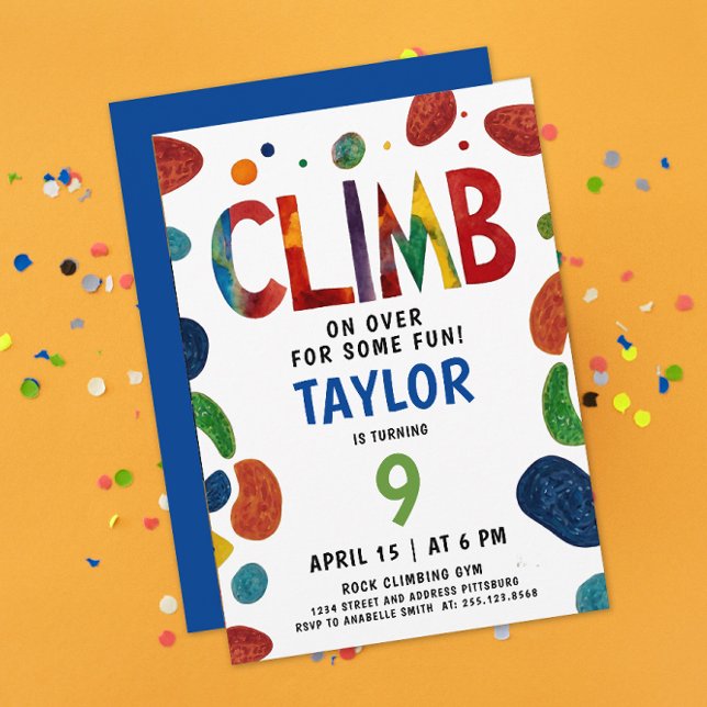 Cool Colorful Blue Rock Climb Adventure Birthday  Invitation (Creator Uploaded)