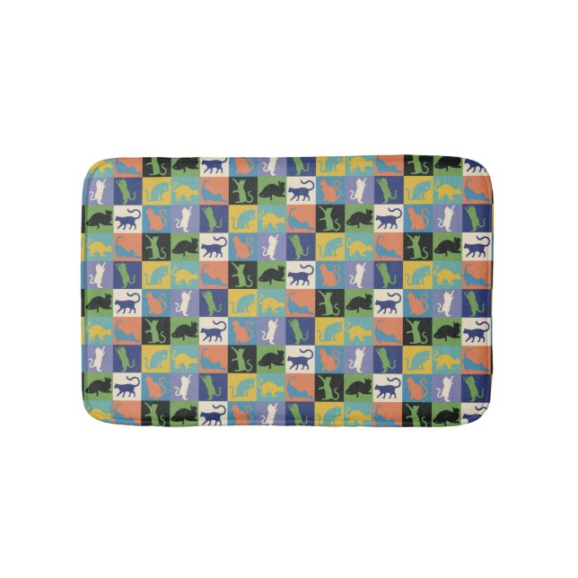 Cool Colorful Cat Silhouettes in Quilt Squares Bath Mat (Front)