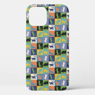 Cool Colorful Cat Silhouettes in Quilt Squares iPhone 12 Case