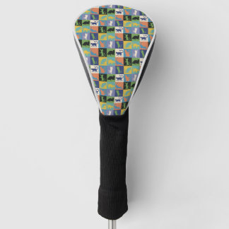 Cool Colorful Cat Silhouettes in Quilt Squares Golf Head Cover