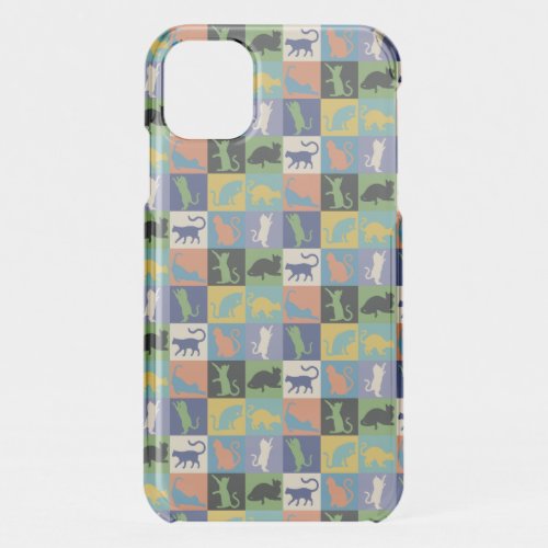 Cool Colorful Cat Silhouettes in Quilt Squares iPhone 11 Case