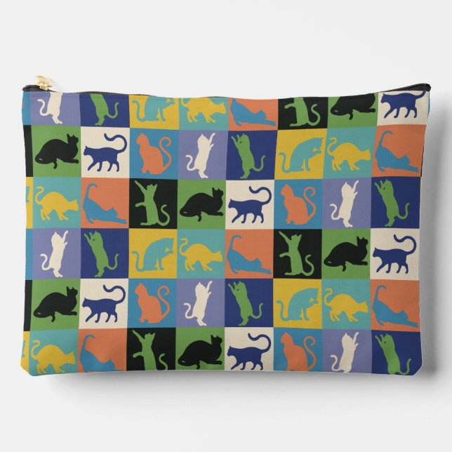 Cool Colorful Cats in Quilt Squares Accessory Pouch (Front)