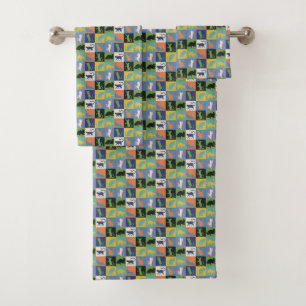 Cool Colorful Cats in Quilt Squares Bath Towel Set