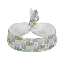 Cool Colorful Cats in Quilt Squares Elastic Hair Tie