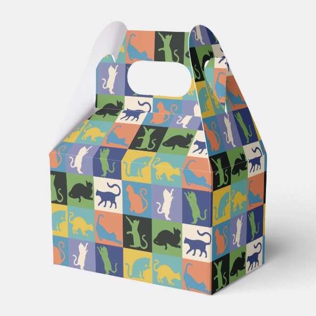 Cool Colorful Cats in Quilt Squares Favor Boxes (Front Side)