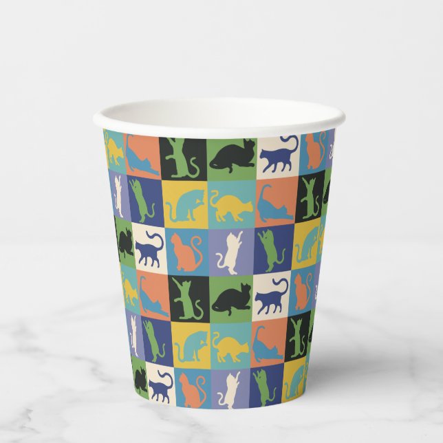 Cool Colorful Cats in Quilt Squares Paper Cups (Front)