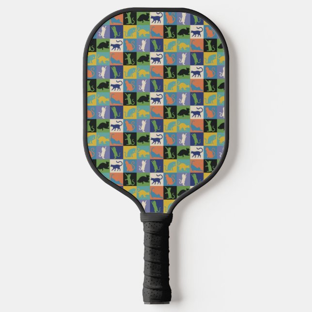 Cool Colorful Cats in Quilt Squares Pickleball Paddle (Front)