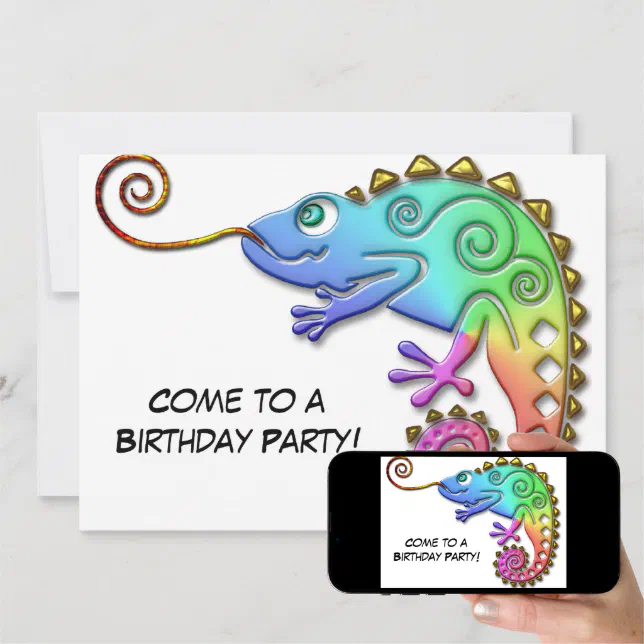 Cool Colorful Chameleon Birthday Party Invitation | Zazzle