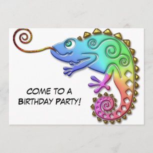 Cool Colorful Chameleon Birthday Party Invitation