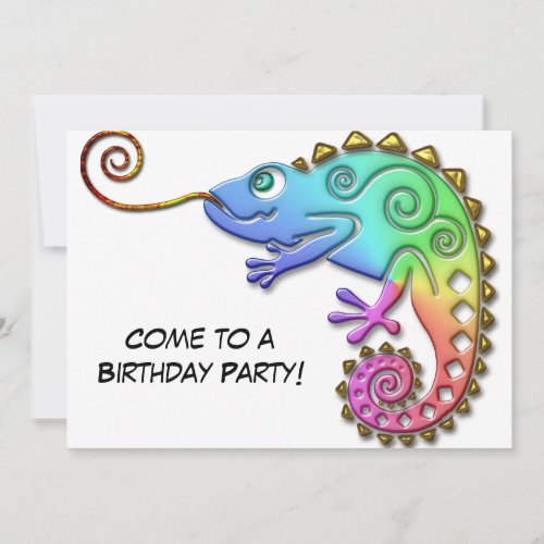 Cool Colorful Chameleon Birthday Party Invitation