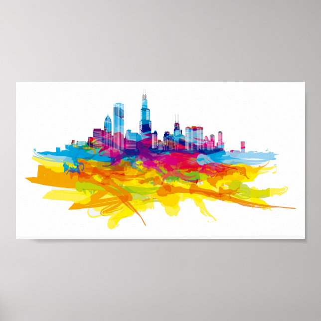 Cool Colorful Chicago Skyline Poster (Front)