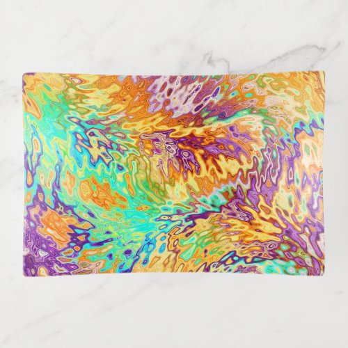 Cool Colorful Crazy Psychedelic Waves Pattern Trinket Tray