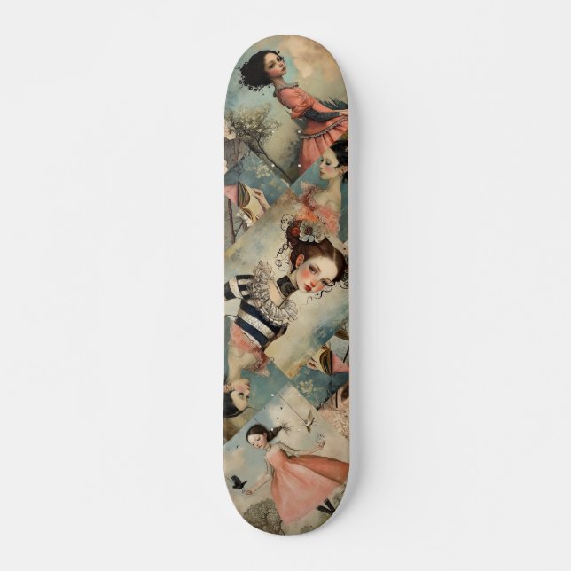 Cool Colorful Decoupage Inspired Girls Skateboard (Front)
