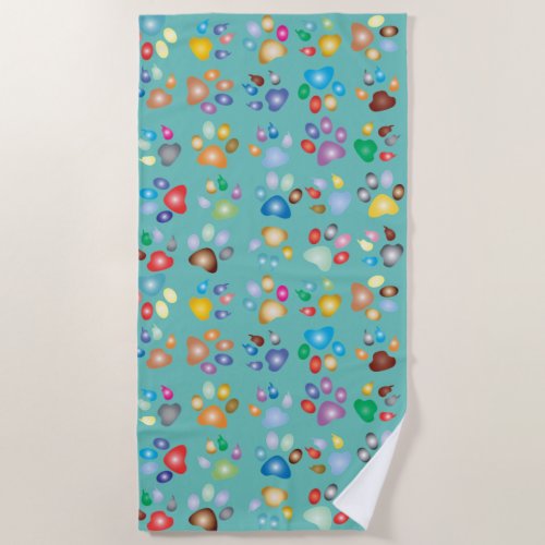 Cool Colorful Dog Paws Beach Towel