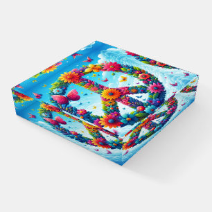 Cool & Colorful Floral Peace Sign with Butterfly Paperweight