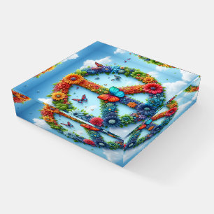 Cool & Colorful Floral Peace Sign with Butterfly Paperweight