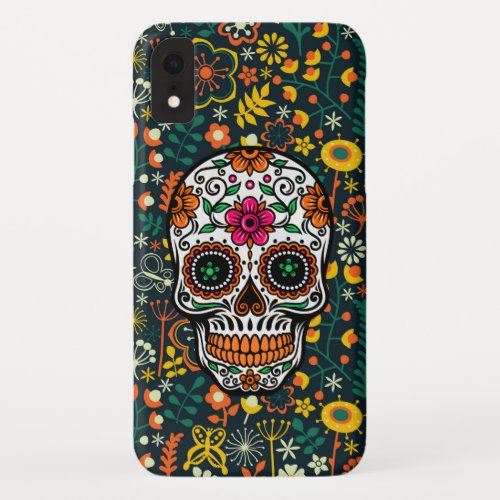 Cool Colorful Floral Sugar Skull iPhone XR Case