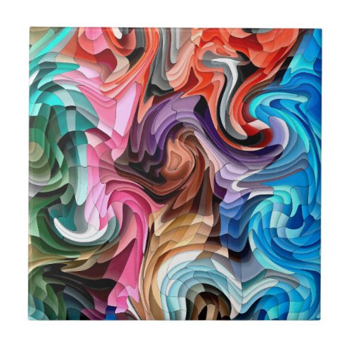 Cool Colorful Fluid Patchwork Abstract Mosaic   Ceramic Tile