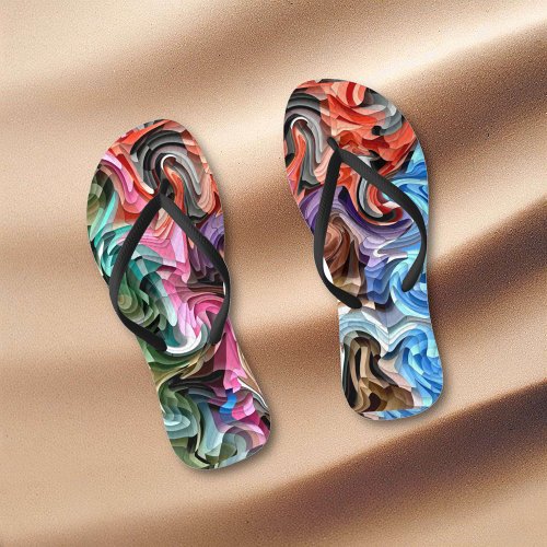 Cool Colorful Fluid Patchwork Abstract Mosaic  Flip Flops