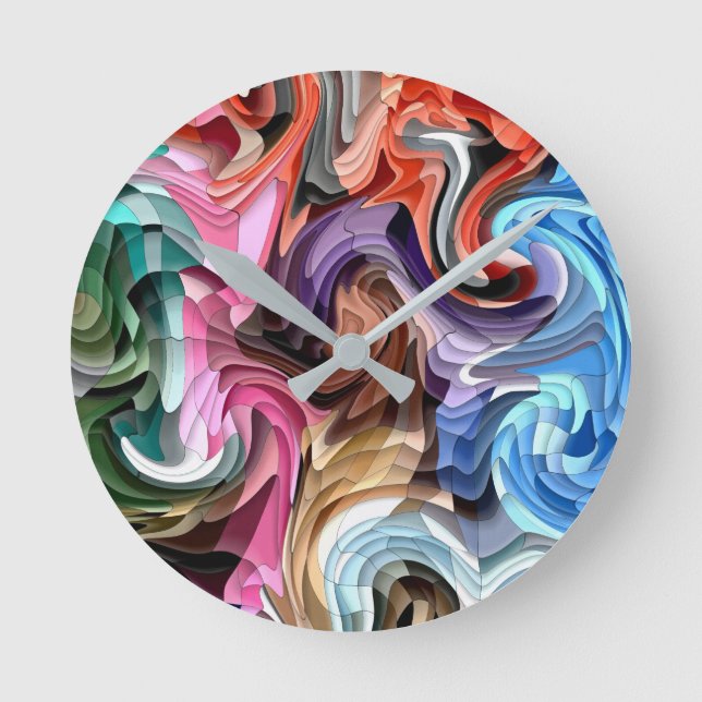 Cool Colorful Fluid Patchwork Abstract Mosaic   Round Clock (Front)